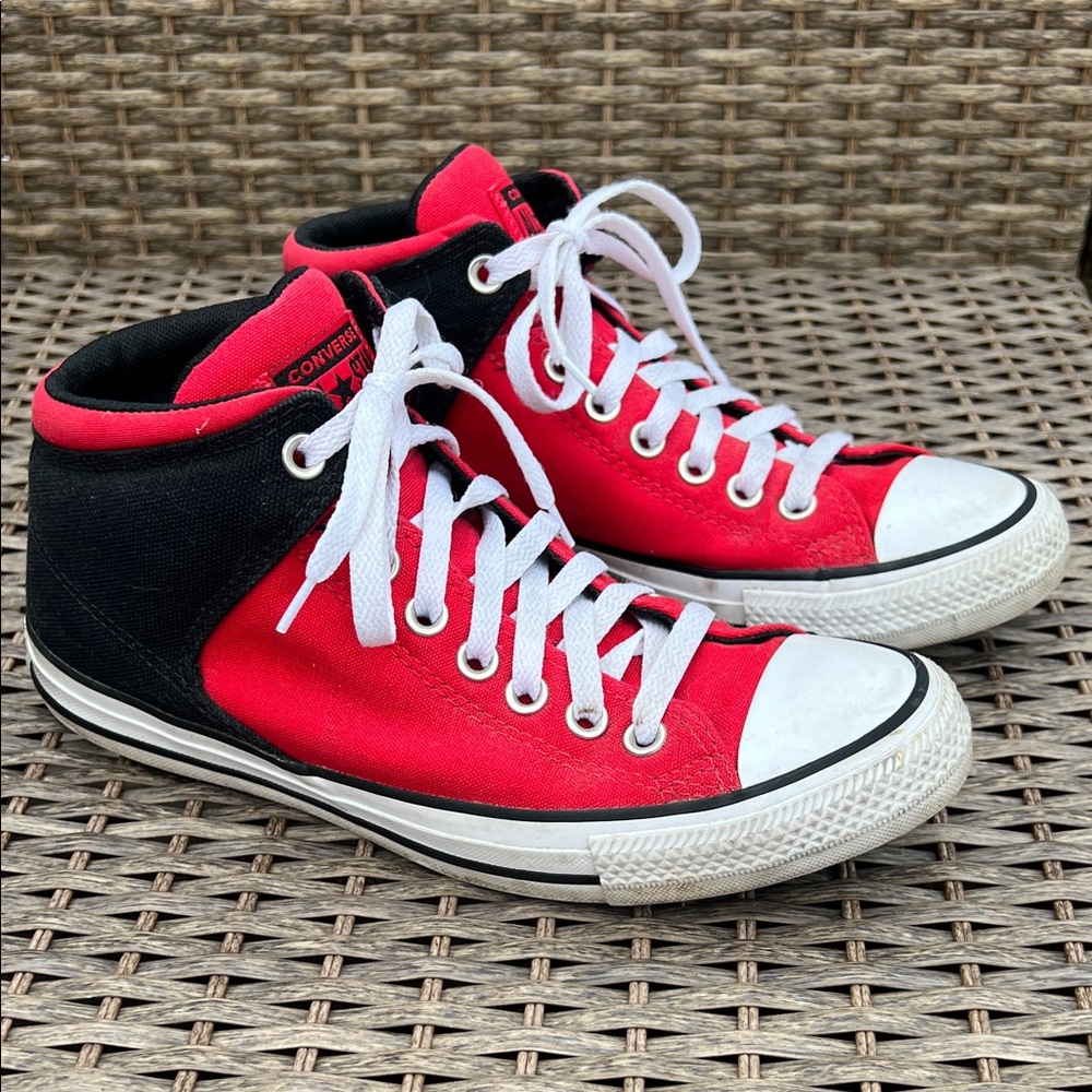 Converse Red and Black High Top Sneakers